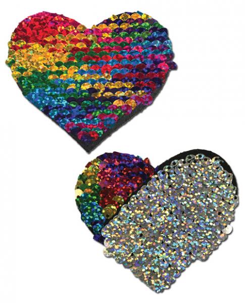 Pastease Color Changing Flip Sequins Heart Rainbow O/S-Pastease Brand Pasties-Sexual Toys®