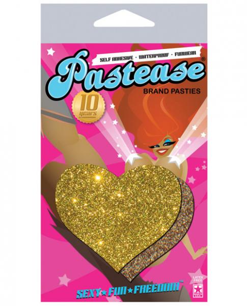 Pastease Gold Glitter Heart Pasties O/S-Pastease Brand Pasties-Sexual Toys®