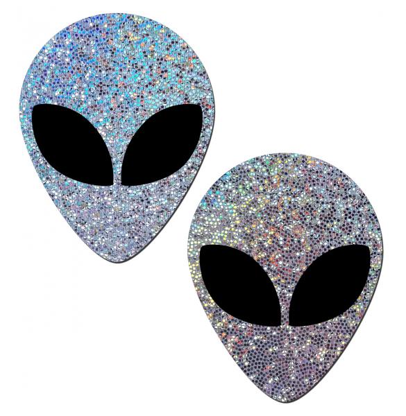 Pastease Silver Glitter Alien With Black Eyes Pasties-Pastease Brand Pasties-Sexual Toys®