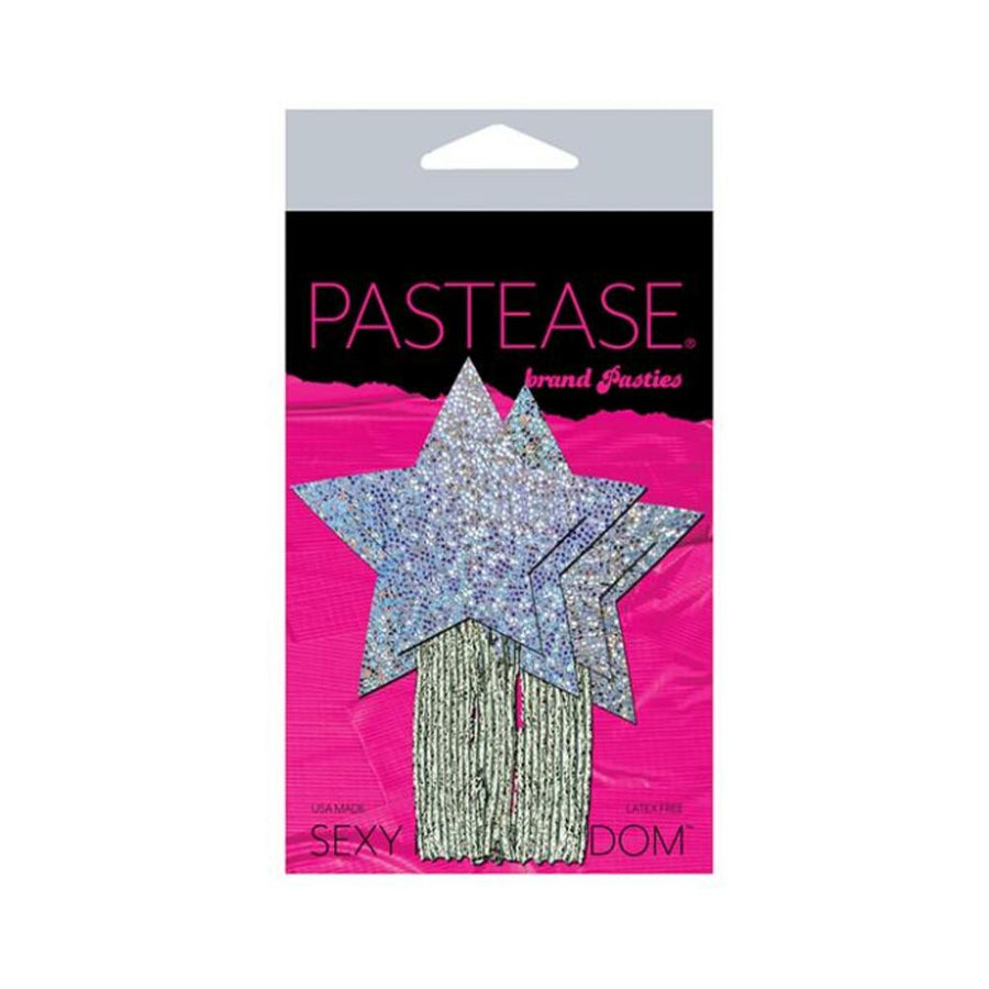 Pastease Tassel Pasties: Black Glitter Star Pastease With Long Fringe Nipple Pasties-blank-Sexual Toys®