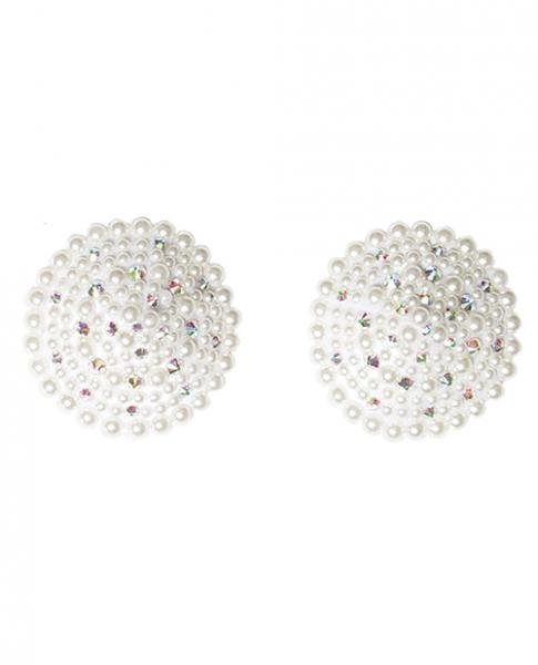 Pearl & Rhinestones Round Reusable Pasties - White O/s-Coquette-Sexual Toys®