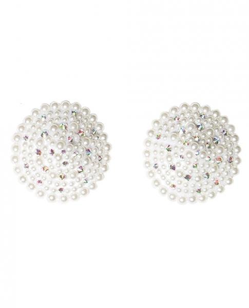 Pearl &amp; Rhinestones Round Reusable Pasties - White O/s-Coquette-Sexual Toys®