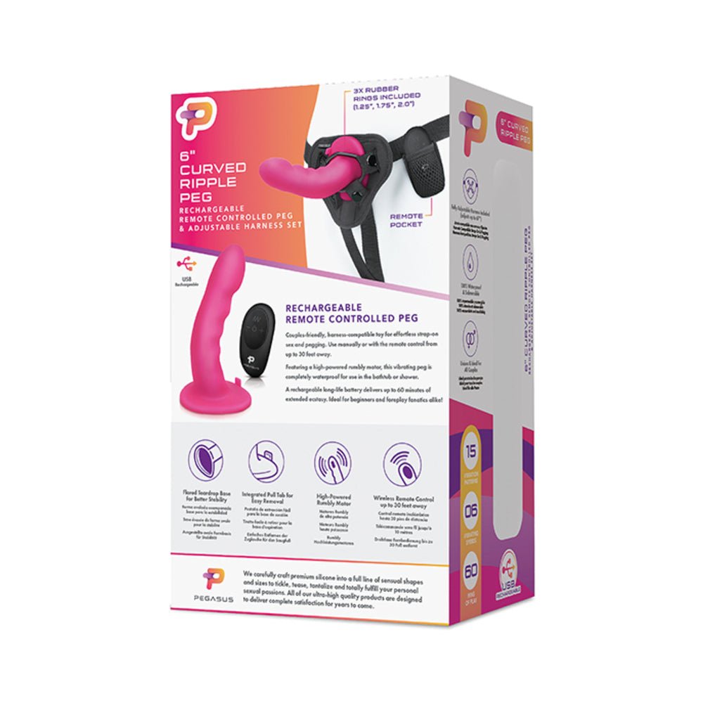 Pegasus 6" Wireless Remote Control Curved Ripple Peg With Harness Pink-Electric Eel-Sexual Toys®