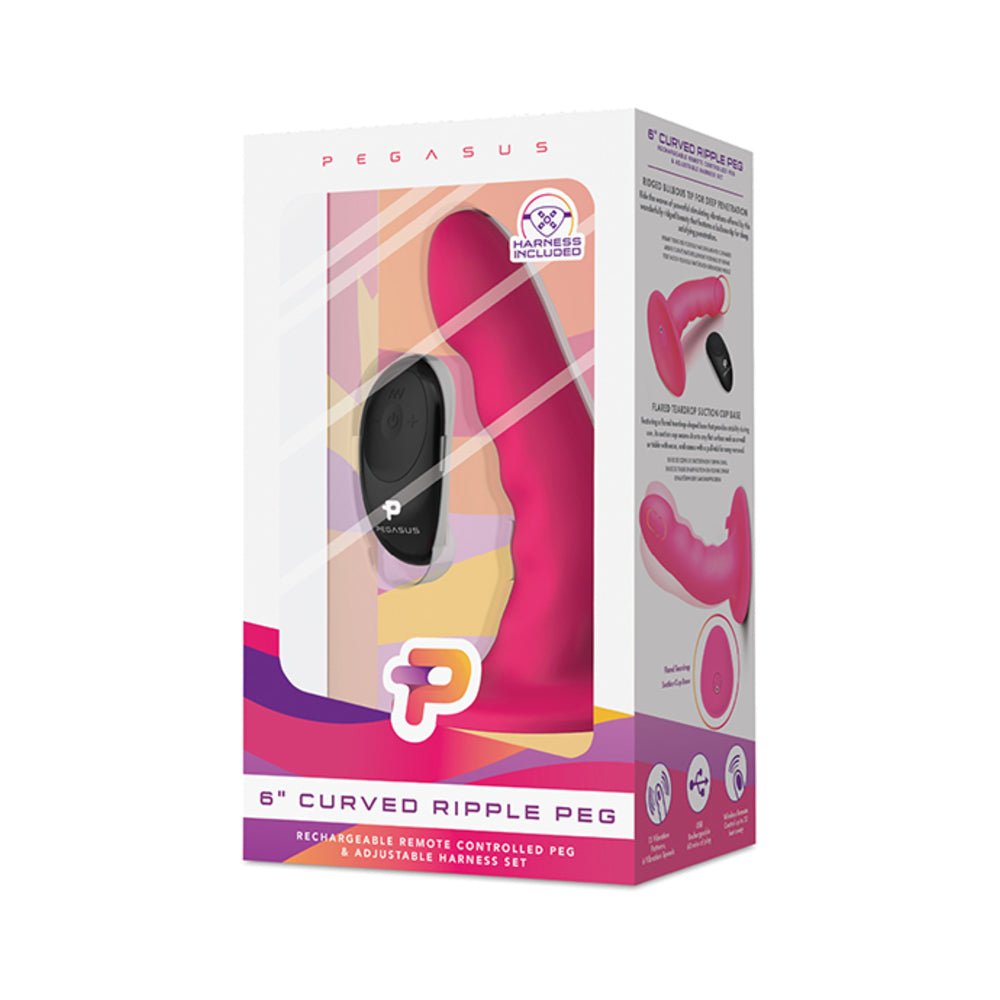 Pegasus 6" Wireless Remote Control Curved Ripple Peg With Harness Pink-Electric Eel-Sexual Toys®