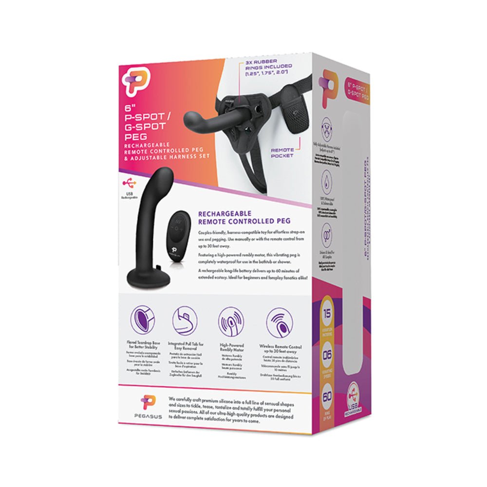 Pegasus 6" Wirelss Remote Control P-spot/g-spot Peg With Harness Black-Electric Eel-Sexual Toys®