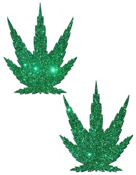 Pot Leaf Green Glitter Pasties-Pastease Brand Pasties-Sexual Toys®