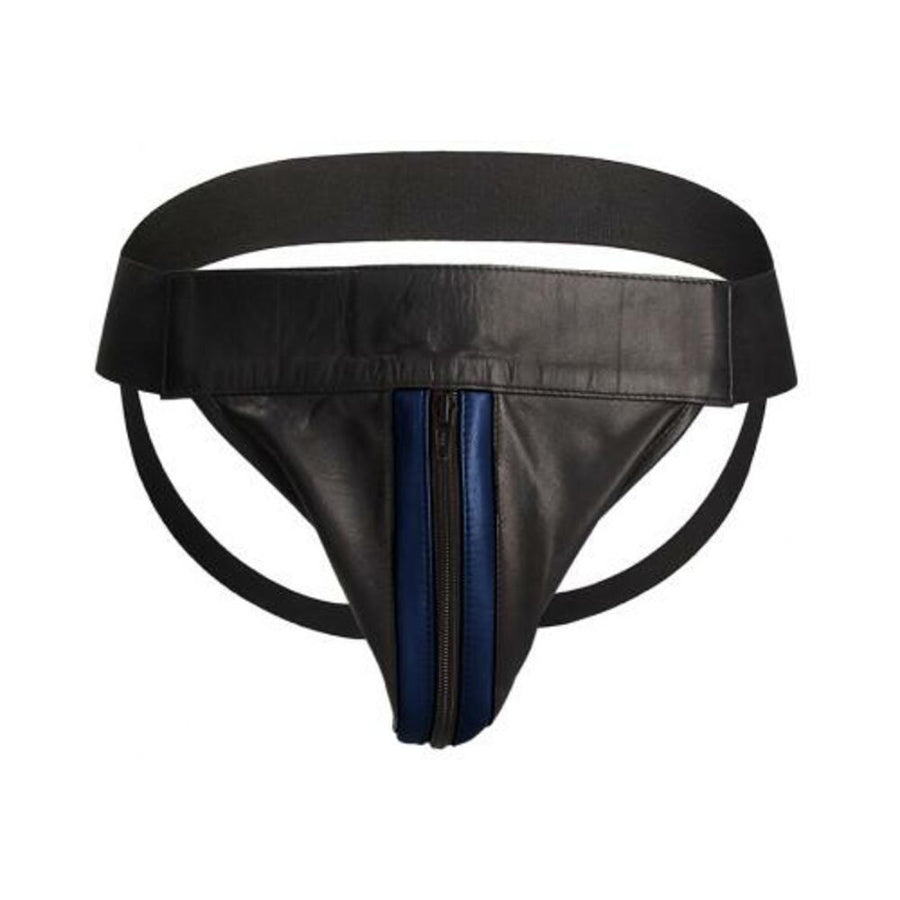 Premium Leather Zipper Front Jock S/m Black/blue-Shots-Sexual Toys®