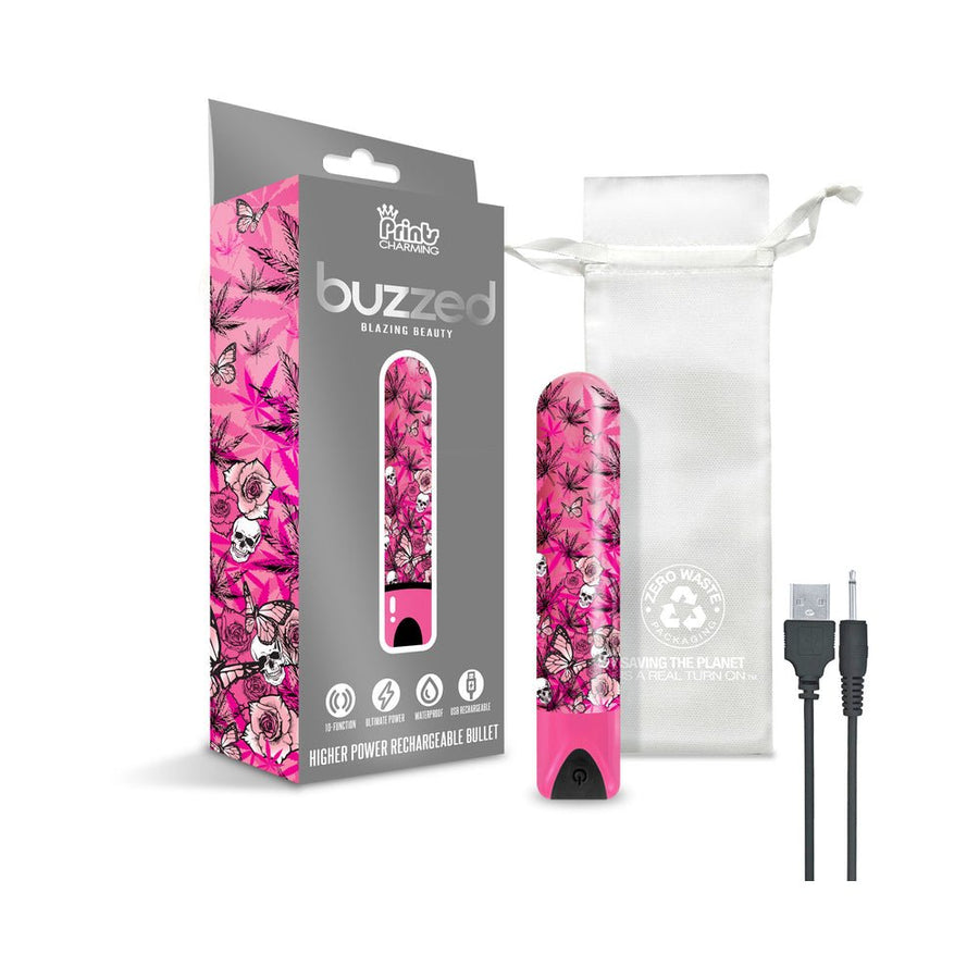 Prints Charming Buzzed Rechargeable Bullet - Blazing Beauty - Pink-blank-Sexual Toys®