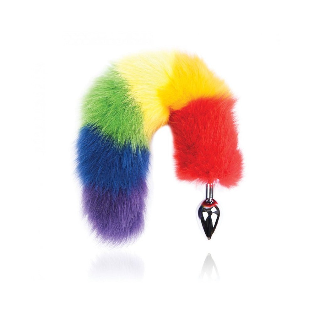 Rainbow Foxy Tail Fur Tail With Stainless Steel Butt Plug-blank-Sexual Toys®