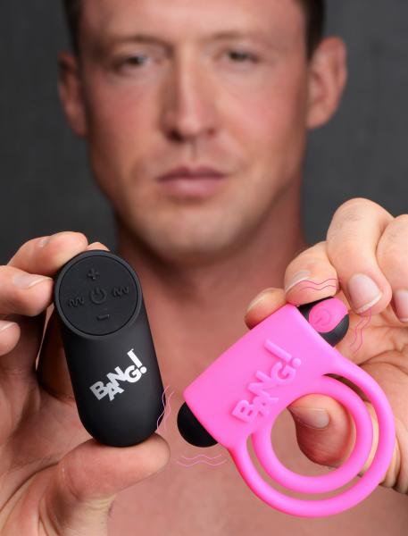 Remote Control 28x Vibrating Cock Ring And Bullet - Pink-Bang-Sexual Toys®