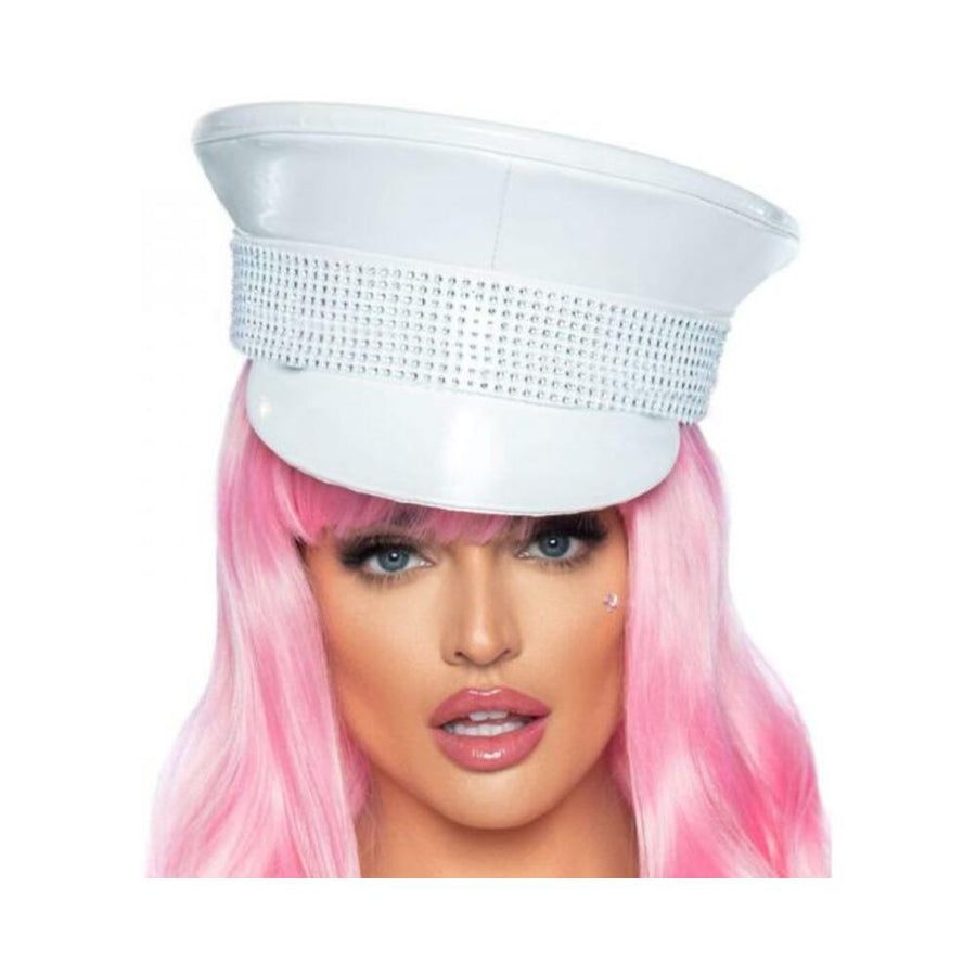 Rhinestone Trimmed Military Hat White O/s-blank-Sexual Toys®