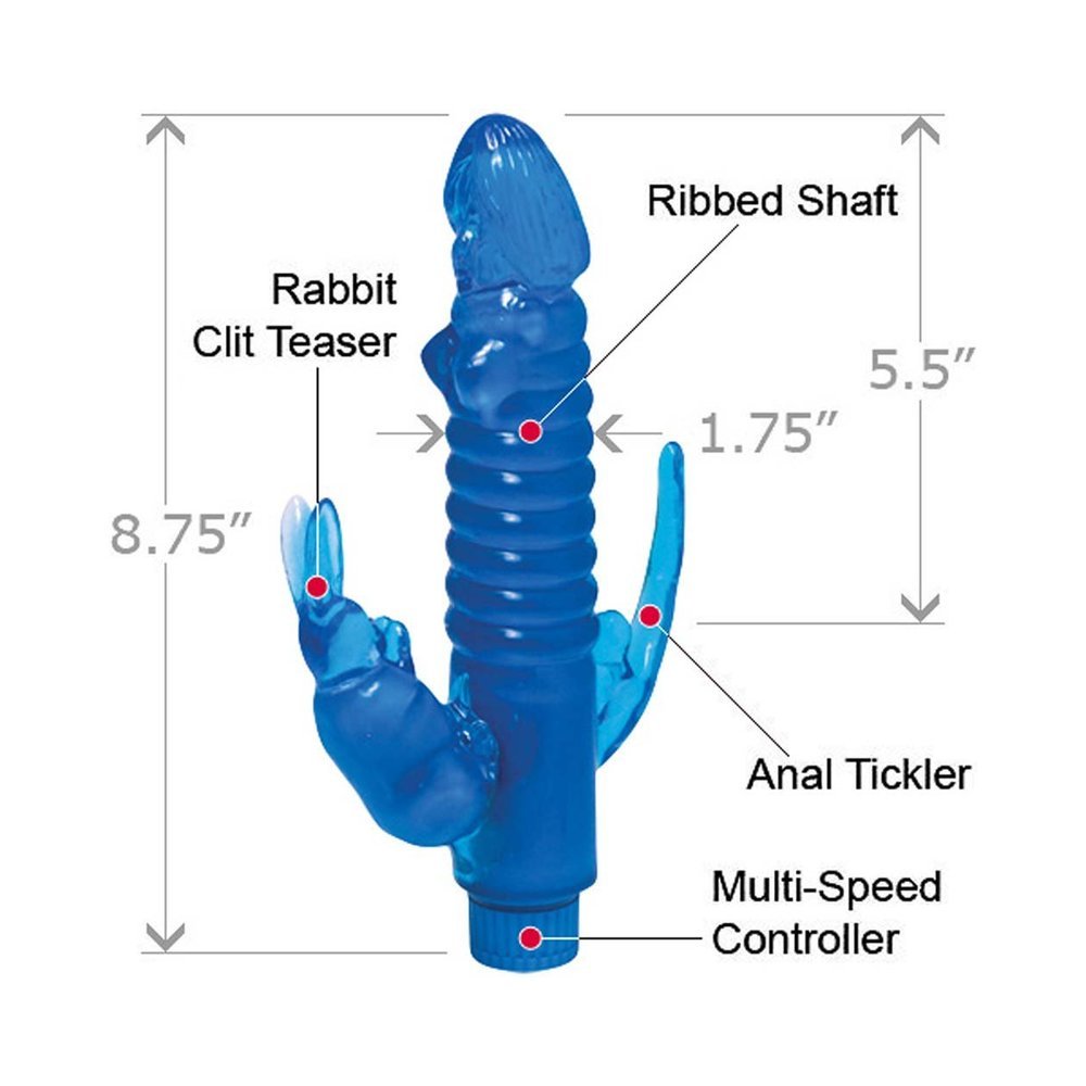 Ribbed Bunny Vibrator With Anal Tickler (blue)-blank-Sexual Toys®
