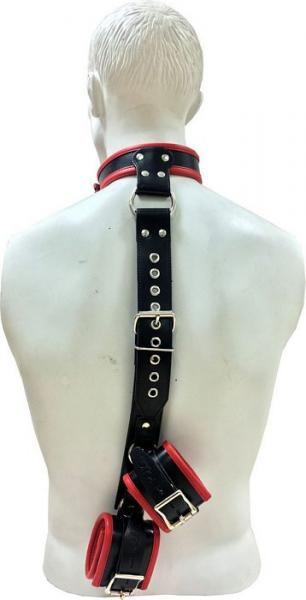 Rouge Leather Neck To Hand Restraint Black Red-Rouge-Sexual Toys®