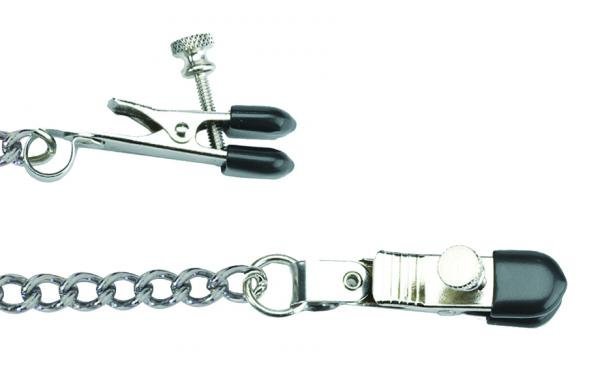 Adjustable Broad Tip Nipple Clamps With Loop And Link Chain Silver-blank-Sexual Toys®