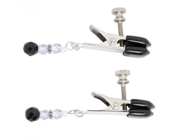 Adjustable Broad Tip Nipple Clamps W/Purple Beads-blank-Sexual Toys®