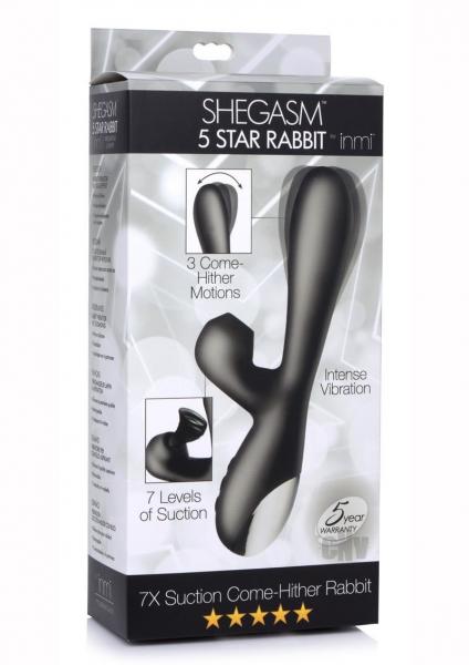 Shegasm 5 Star 7x Suction Come-hither Silicone Rabbit - Black-Inmi-Sexual Toys®
