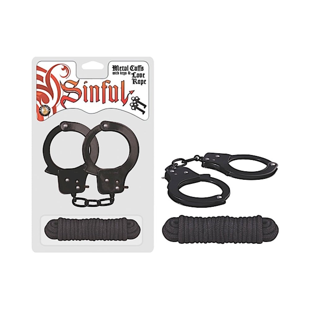 Sinful Metal Cuffs W/keys & Love Rope-Nasstoys-Sexual Toys®