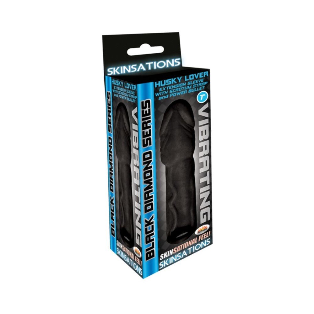Skinsations Black Diamond Series Husky Lover Extension Sleeve With Power Bullet & Scrotum Strap 7in-blank-Sexual Toys®