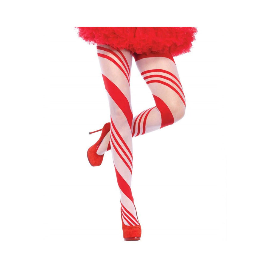 Spandex Sheer Candy Striped Pantyhose O/S Red White-blank-Sexual Toys®
