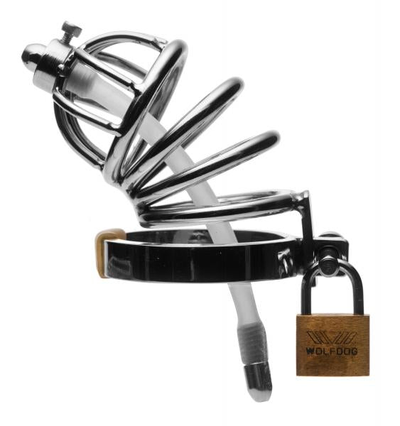 Stainless Steel Chastity Cage With Silicone Urethral Plug-Master Series-Sexual Toys®