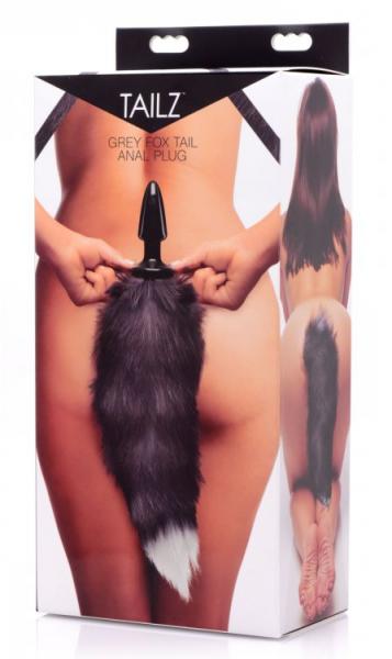 Tailz Grey Fox Tail Faux Fur Anal Plug Black White-Tailz-Sexual Toys®