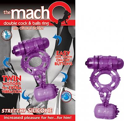 The Macho Double Cock And Balls Ring With Clitoral Tickler Silicone Waterproof Purple-blank-Sexual Toys®