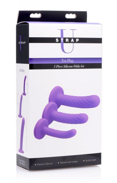 Tri-Play Silicone Dildo 3 Piece Set Purple-Strap U-Sexual Toys®