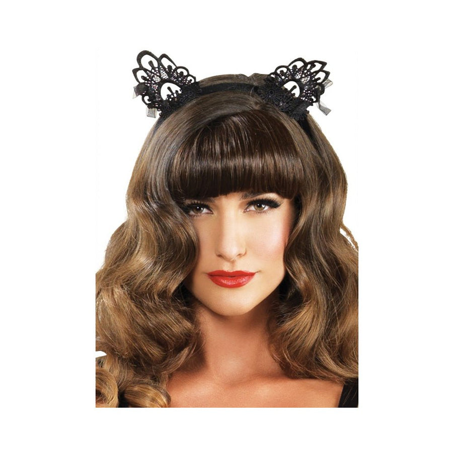 Venice Lace Cat Ears W/organza Bows O/s Black-blank-Sexual Toys®