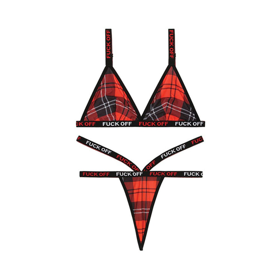 Vibes F*ck Off Bralette &amp; Thong Set Red Plaid L/XL-Vibes by Fantasy Lingerie-Sexual Toys®