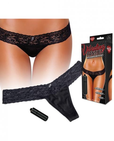 Vibrating Lace Thong Hidden Pocket Black M/L-blank-Sexual Toys®