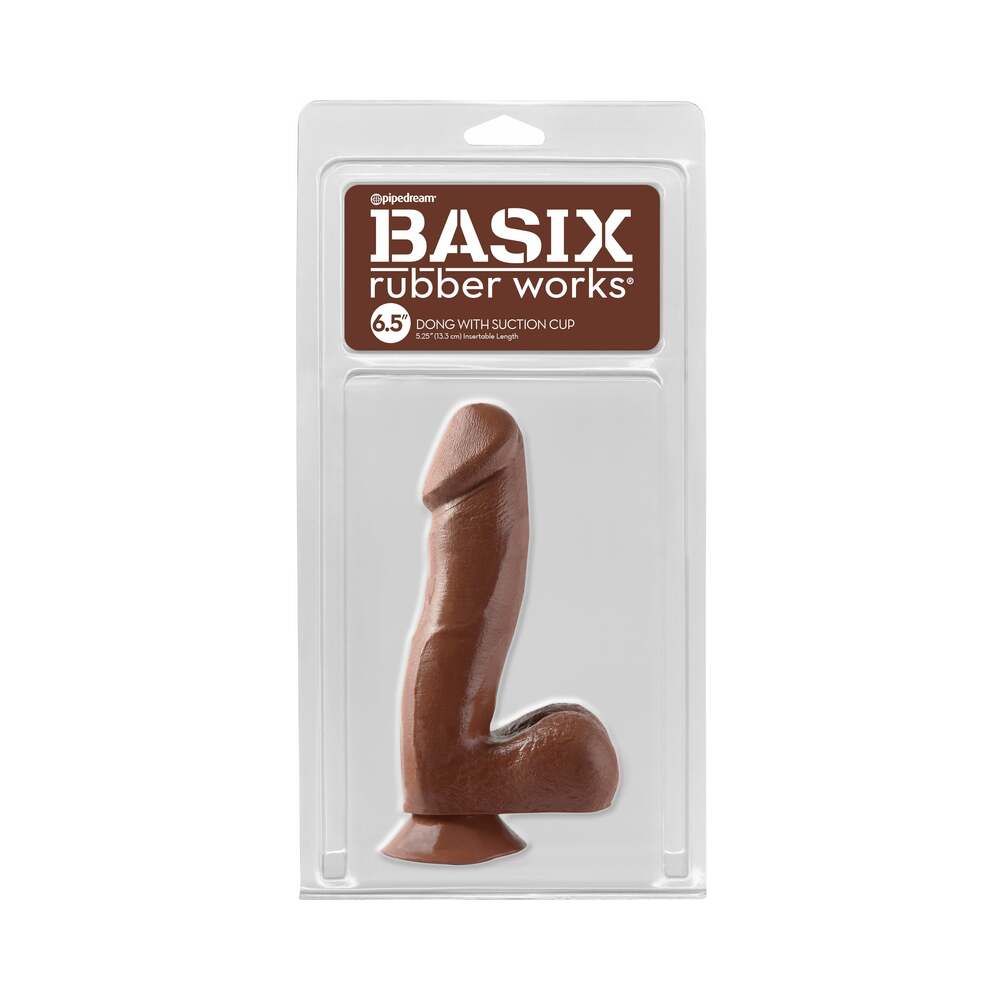 Basix Rubber Works - 6.5 Inch Dong With Suction Cup - Black