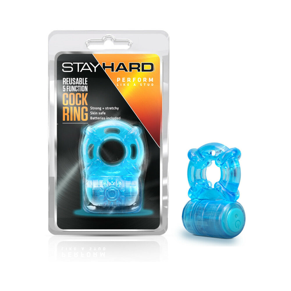 Blush Stay Hard Vibrating Reusable Cock Ring - Blue