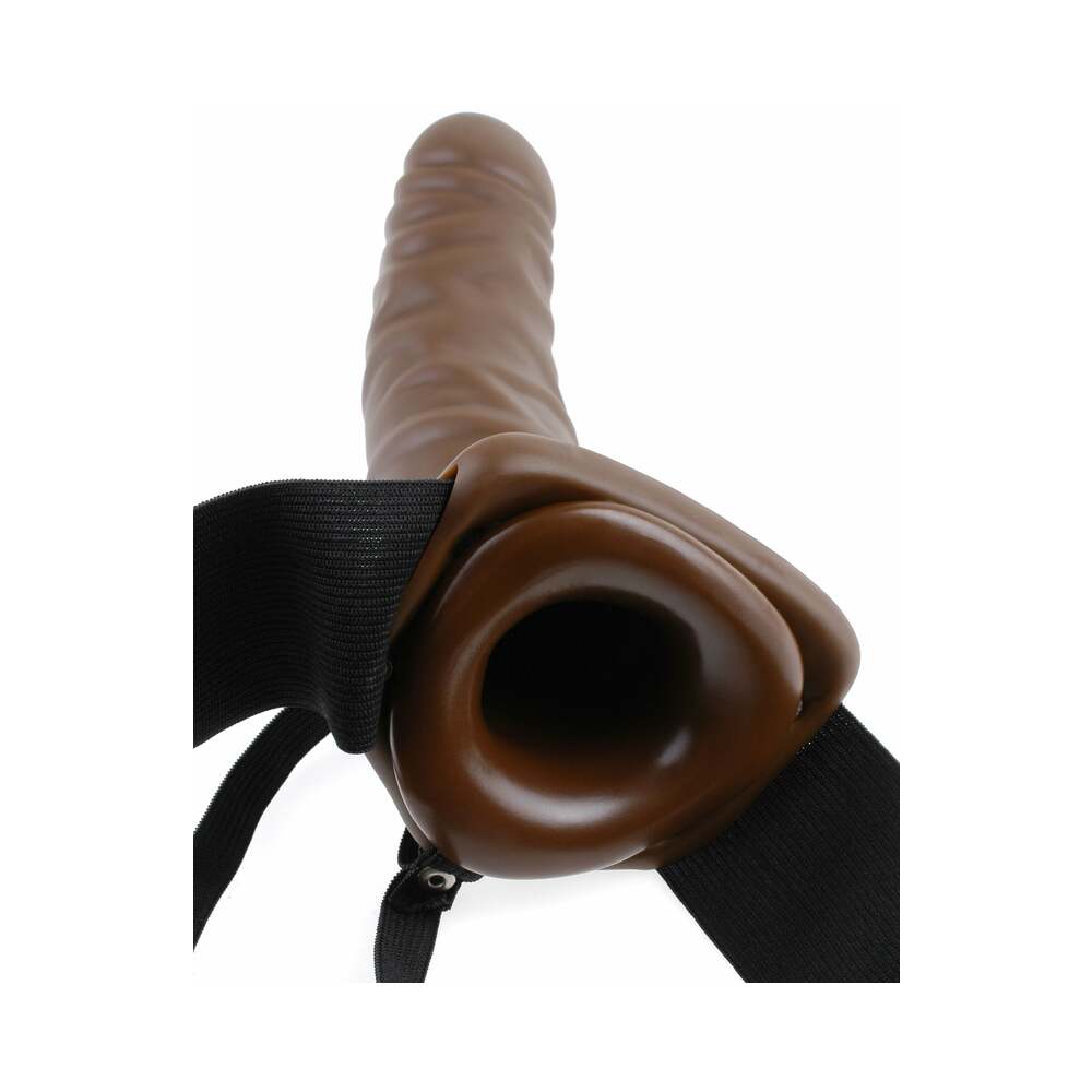Fetish Fantasy 8in Vibrating Hollow Strap-on Brown