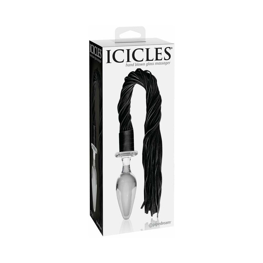 Icicles No 49 Clear Butt Plug Black Flogger
