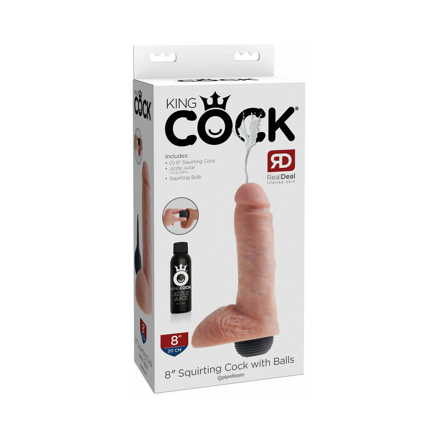 King Cock 8 inches Squirting C*ck Balls Beige