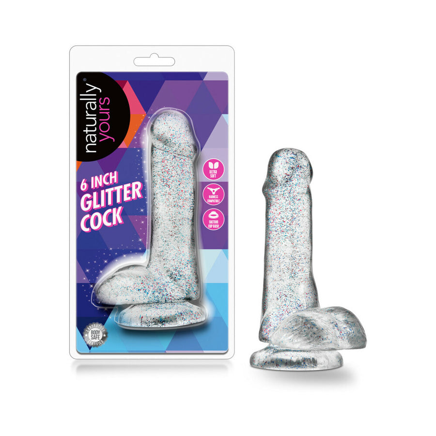 Naturally Yours - 6&quot; Glitter Cock - Sparkling Clear