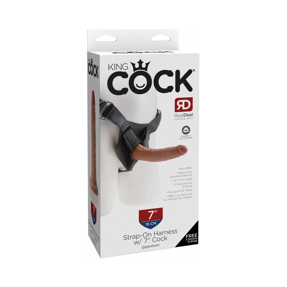 King Cock Strap-on Harness W/ 7in Cock Tan