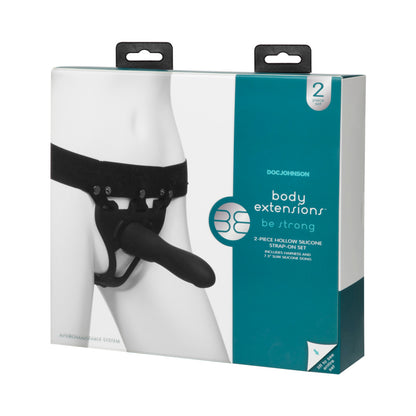 Body Ext Hollow Lrg Strap-On 2pc Set Blk