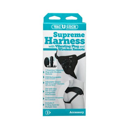 Vac-U-Lock Supreme Harness With Vibrating Plug Black