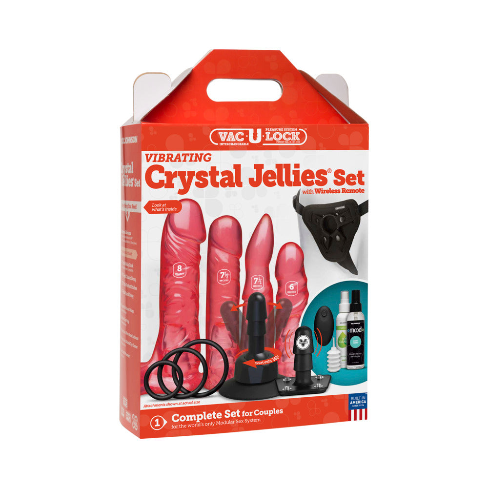 Vac-U-Lock Vibrating Crystal Jellies Set with Remote - Pink