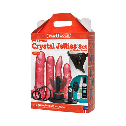 Vac-U-Lock Vibrating Crystal Jellies Set with Remote - Pink