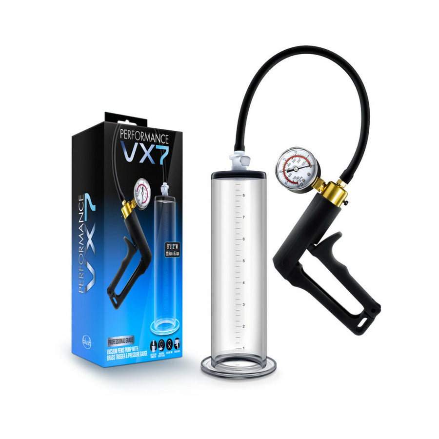 Performance - Vx7 Vacuum Penis Pump With Brass Trigger &amp; Pressure Gauge  -  Clear
