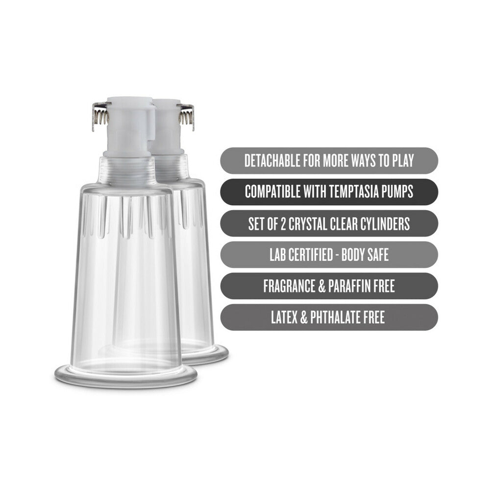Temptasia - Nipple Pumping Cylinders - Set Of 2 (1in Diameter) - Clear