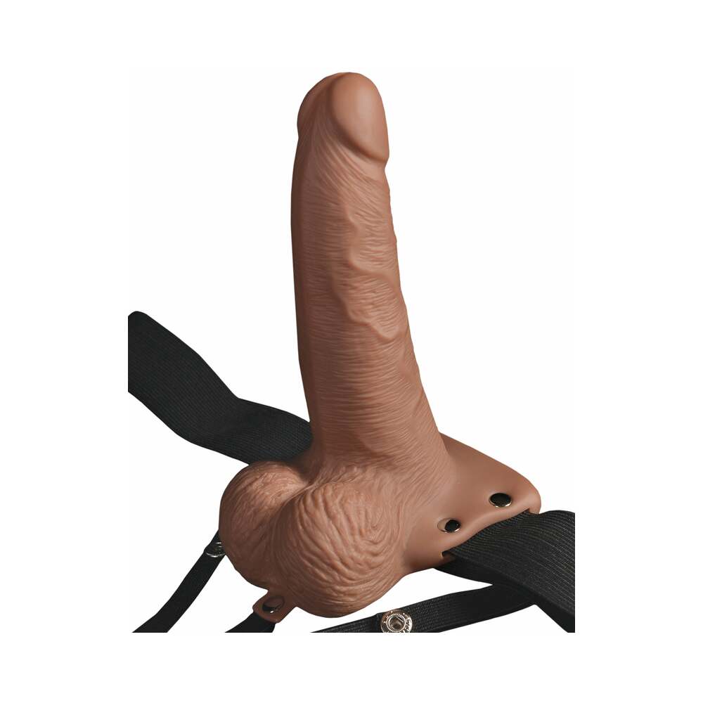 Fetish Fantasy 6in Hollow Rechargeable Strap-on With Balls, Tan