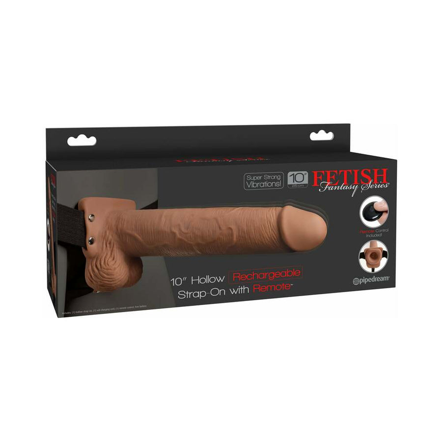 Fetish Fantasy Series 10 Hollow Rechargeable Strap-on With Remote - Tan