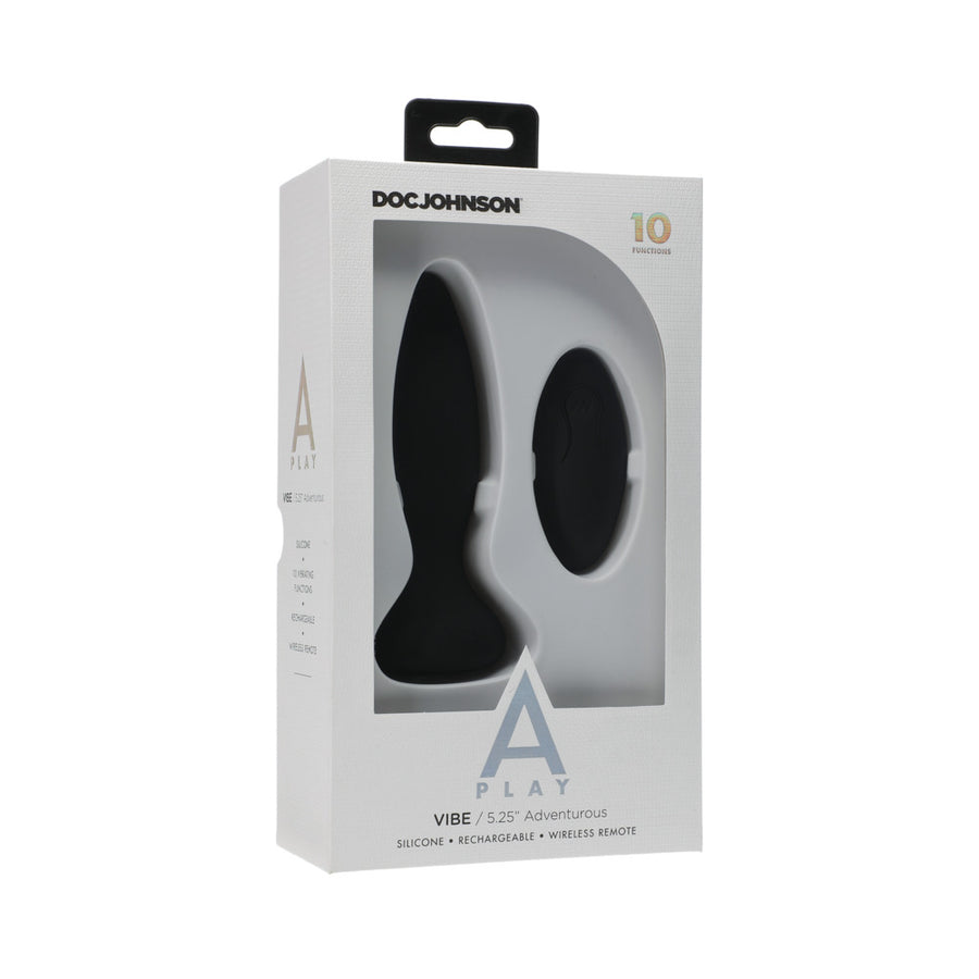A Play Rechargeable Silicone Adventurous Anal Plug w/Remote - Black