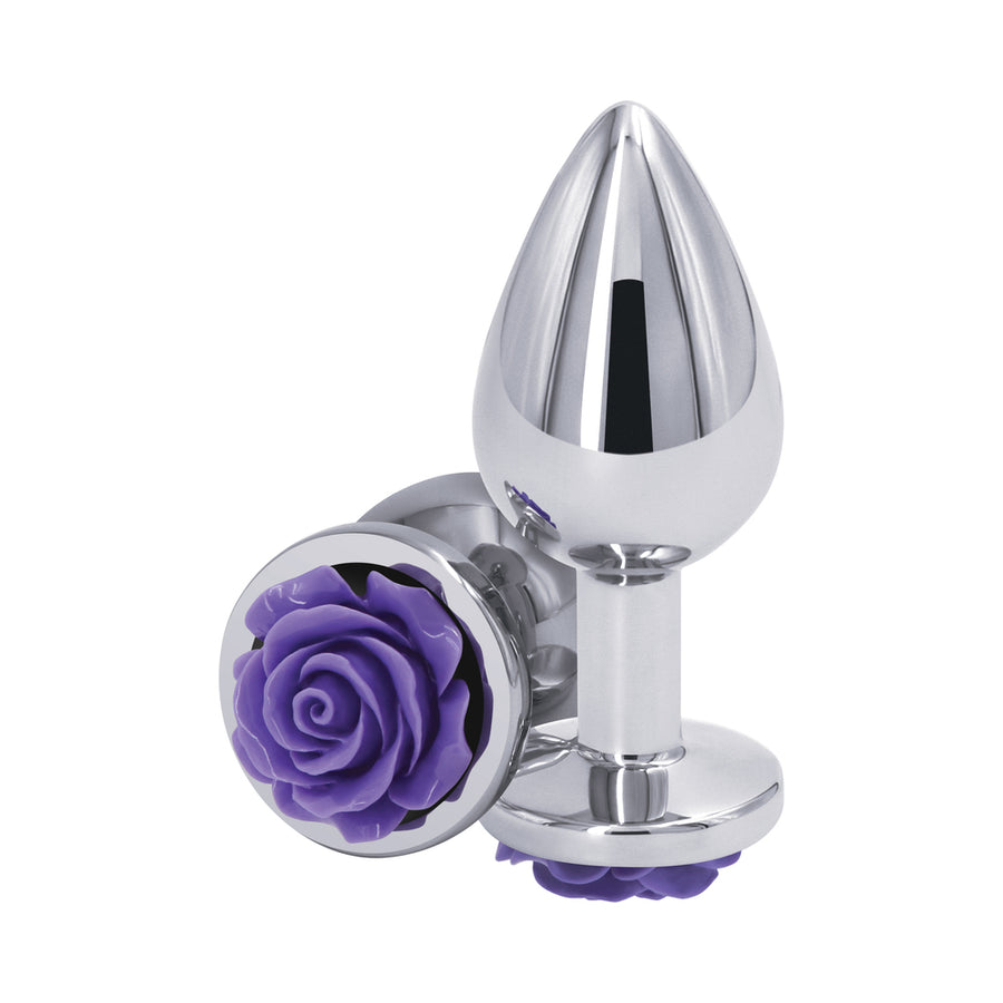 Rear Assets Rose Anal Plug - Medium - Purple