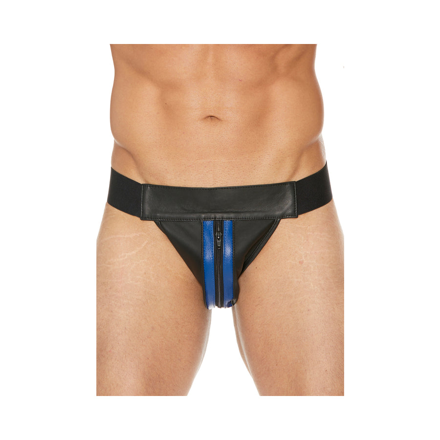 Premium Leather Zipper Front Jock S/m Black/blue