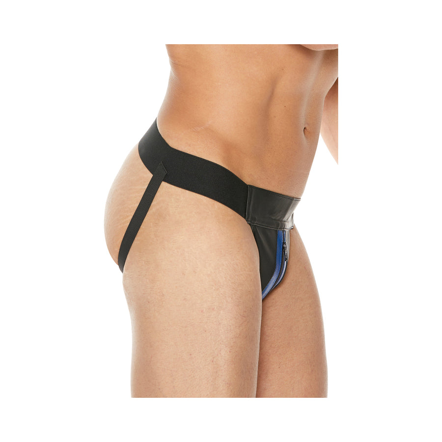 Premium Leather Zipper Front Jock S/m Black/blue