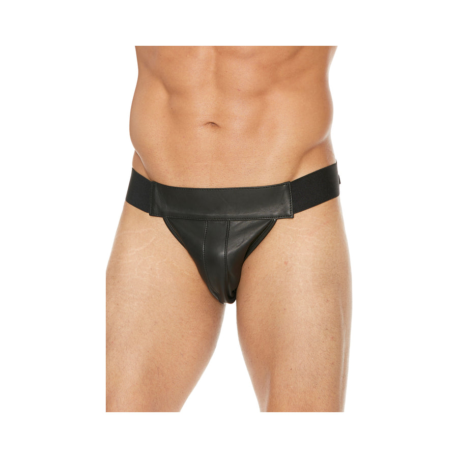 Premium Leather Plain Front Zip Jock L/xl Black